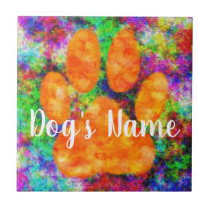 Dog Paw Print Watercolor With Custom Name Tile