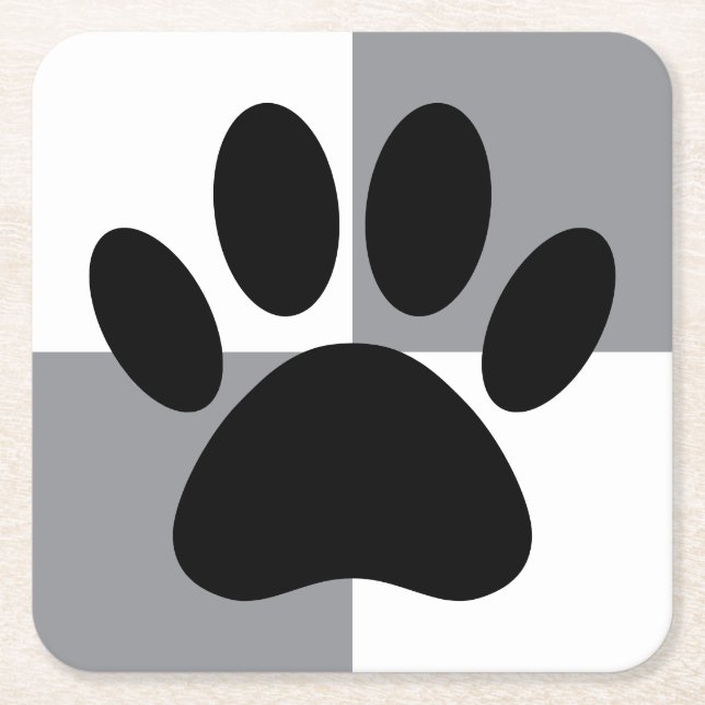 Dog Paw Print White and Grey Custom Square Paper Coaster (Front)