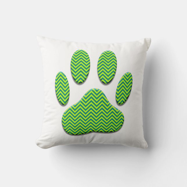 Dog Paw Print With Chevron Pattern Throw Pillow (Front)