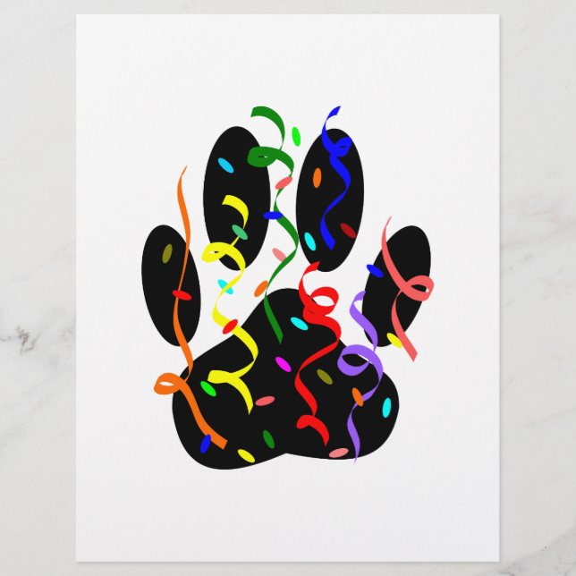 Dog Paw Print With Confetti And Streamer (Front)