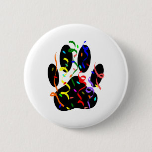Dog Paw Print With Confetti And Streamer 2 Inch Round Button