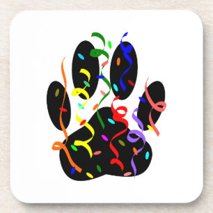 Dog Paw Print With Confetti And Streamer Coaster