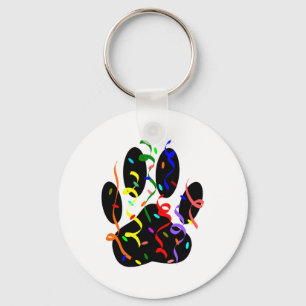 Dog Paw Print With Confetti And Streamer Keychain