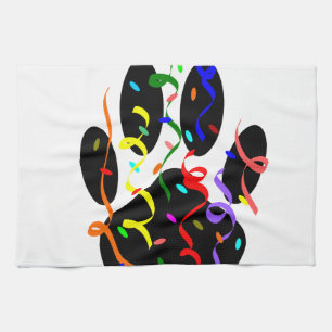 Dog Paw Print With Confetti And Streamer Kitchen Towel