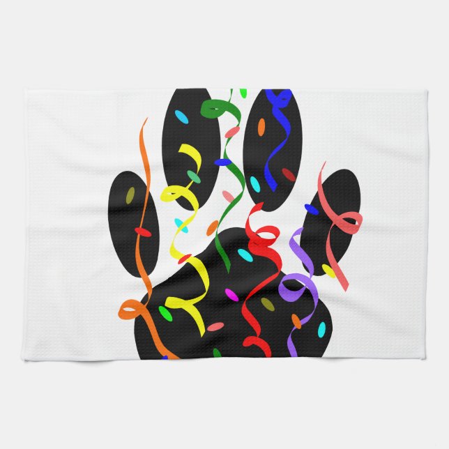 Dog Paw Print With Confetti And Streamer Kitchen Towel (Horizontal)