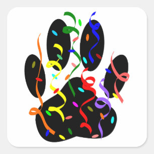 Dog Paw Print With Confetti And Streamer Square Sticker