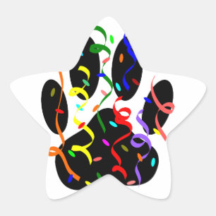 Dog Paw Print With Confetti And Streamer Star Sticker