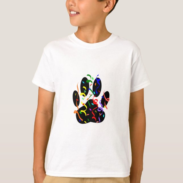Dog Paw Print With Confetti And Streamer T-Shirt (Front)