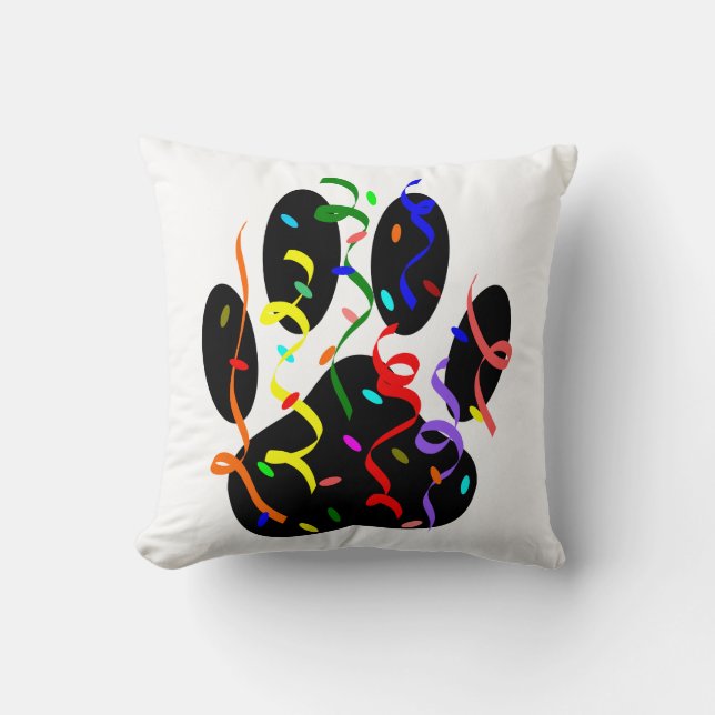Dog Paw Print With Confetti And Streamer Throw Pillow (Front)