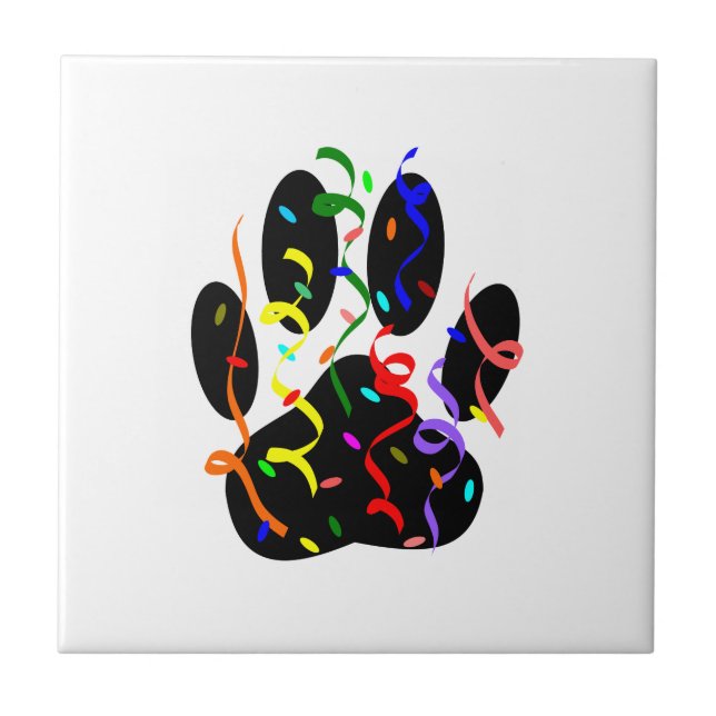 Dog Paw Print With Confetti And Streamer Tile (Front)