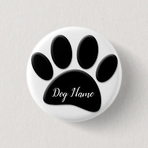 Dog Paw Print With Custom Doggie Name 1 Inch Round Button