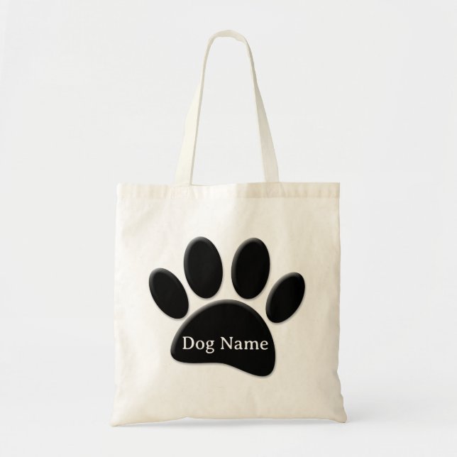 Dog Paw Print With Custom Doggie Name Tote Bag (Front)
