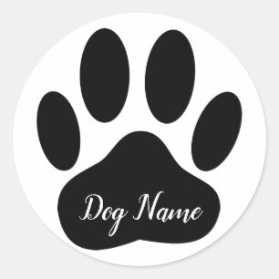 Dog Paw Print With Custom Name Canine Classic Round Sticker