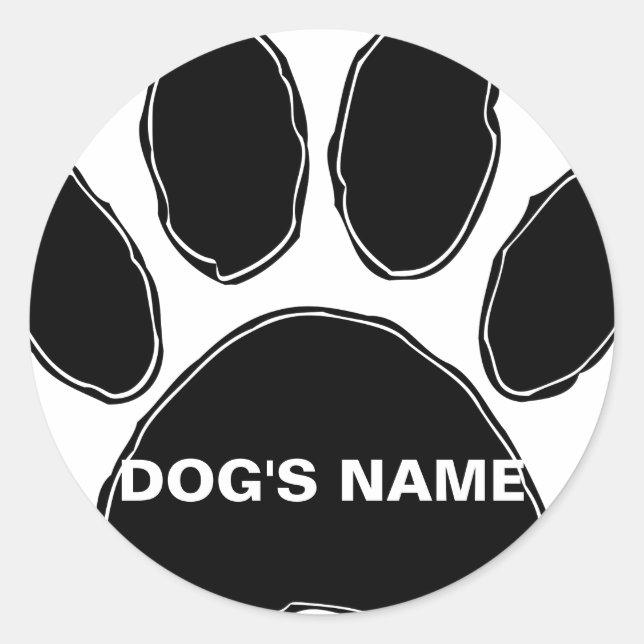 Dog Paw Print With Custom Name Classic Round Sticker (Front)