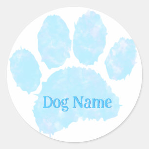 Dog Paw Print With Custom Name Pastel Watercolor Classic Round Sticker