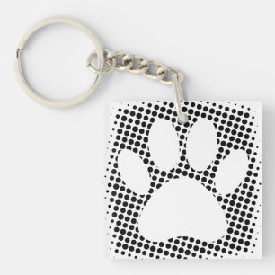 Dog Paw Print With Halftone Background  Keychain