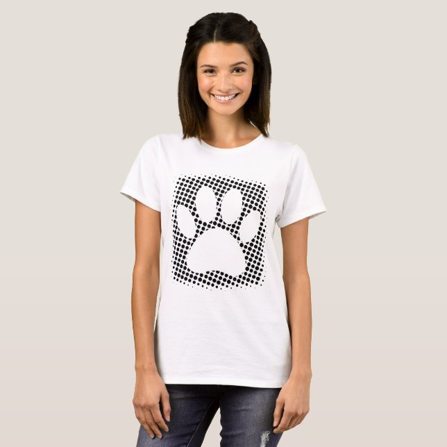 Dog Paw Print With Halftone Background T-Shirt (Front Full)