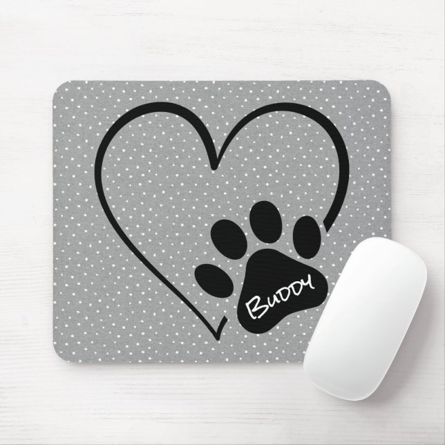 Dog Paw Print with Heart Polka Dots Mouse Pad (With Mouse)