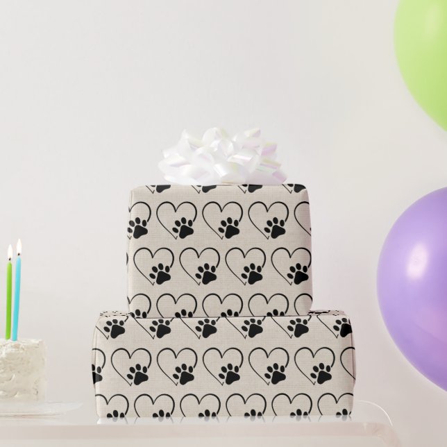 Dog Paw Print with Heart  Wrapping Paper (Party Gifts)