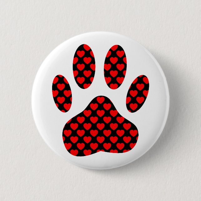 Dog Paw Print With Hearts 2 Inch Round Button (Front)