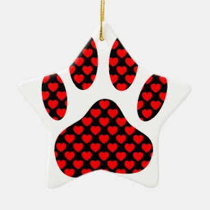 Dog Paw Print With Hearts Ceramic Ornament