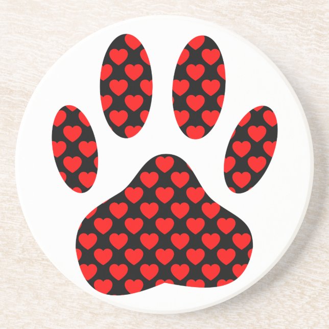 Dog Paw Print With Hearts Coaster (Front)