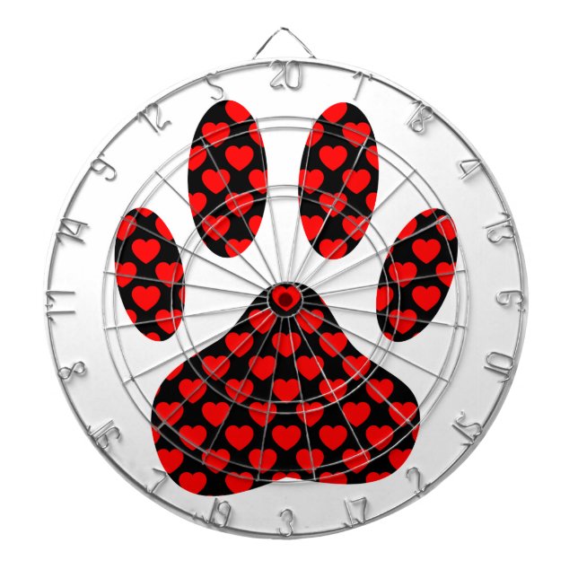 Dog Paw Print With Hearts Dartboard (Front)