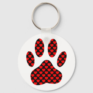 Dog Paw Print With Hearts Keychain
