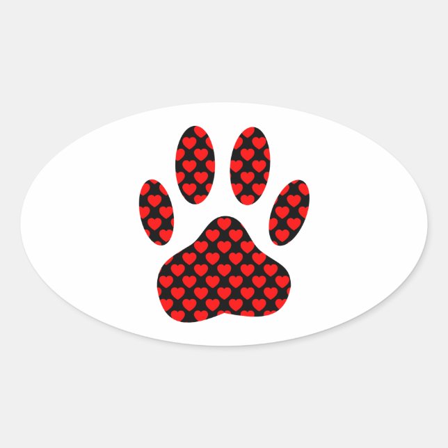Dog Paw Print With Hearts Oval Sticker (Front)