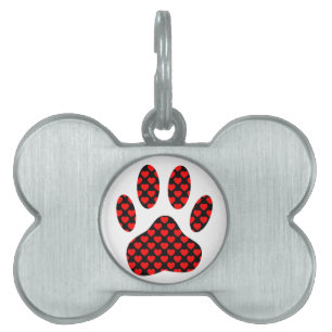 Dog Paw Print With Hearts Pet ID Tag
