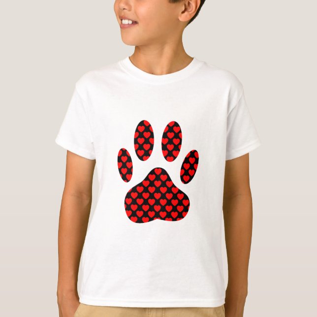 Dog Paw Print With Hearts T-Shirt (Front)
