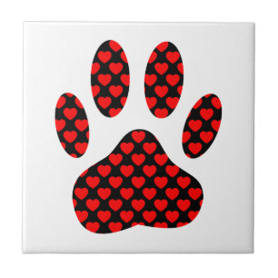 Dog Paw Print With Hearts Tile