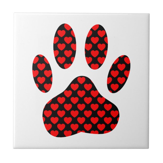 Dog Paw Print With Hearts Tile (Front)