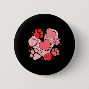 Dog Paw Print With Red Heart For Valentine Day And 2 Inch Round Button
