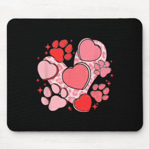 Dog Paw Print With Red Heart For Valentine Day And Mouse Pad