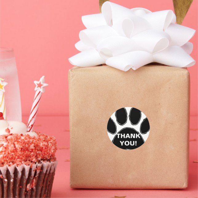 Dog Paw Print With Thank You Message Round Sticker (Party)