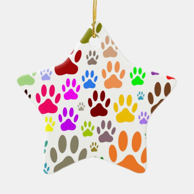 Dog Paw Prints All Over Ceramic Ornament (Front)