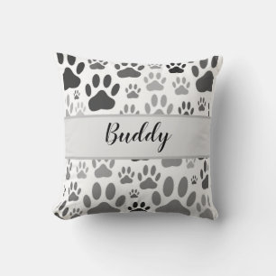 Dog Paw Prints All Over Custom Dog Name Throw Pillow
