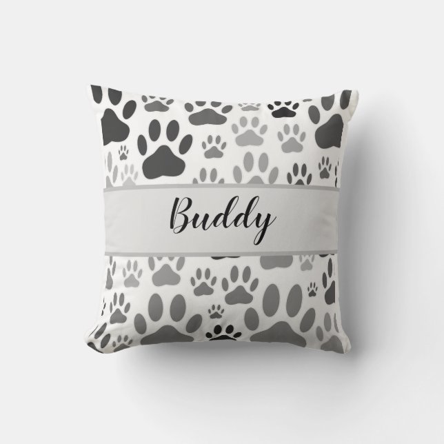 Dog Paw Prints All Over Custom Dog Name Throw Pillow (Front)