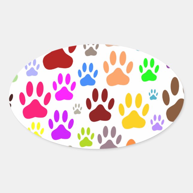 Dog Paw Prints All Over Oval Sticker (Front)