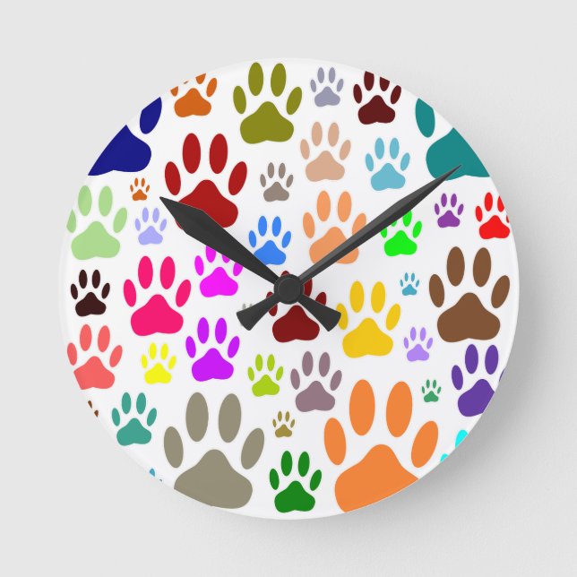 Dog Paw Prints All Over Round Clock (Front)