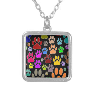 Dog Paw Prints All Over Silver Plated Necklace