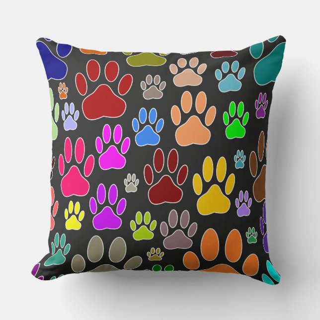Dog Paw Prints All Over Throw Pillow (Front)
