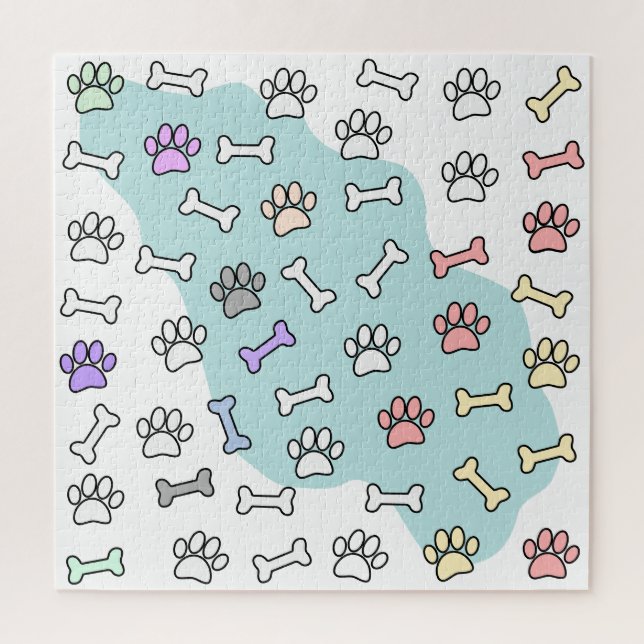 Dog Paw Prints And Bones Art Pattern Jigsaw Puzzle (Vertical)