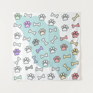 Dog Paw Prints And Bones Art Pattern Tapestry