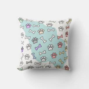 Dog Paw Prints And Bones Art Pattern Throw Pillow