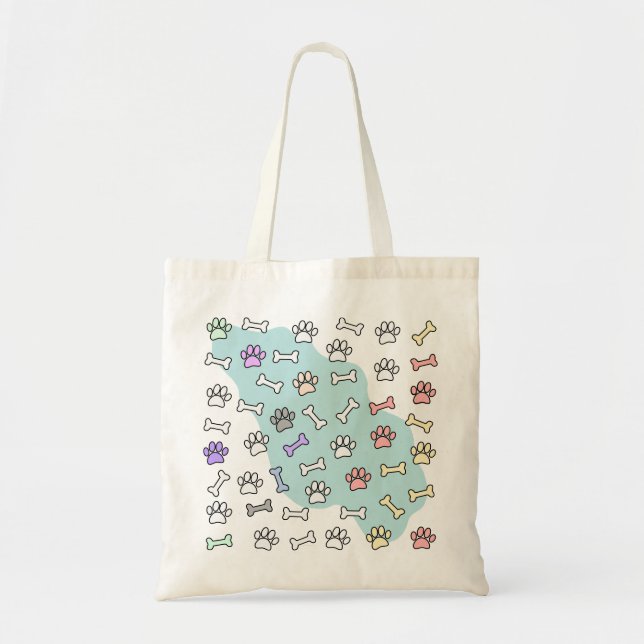 Dog Paw Prints And Bones Art Pattern Tote Bag (Front)