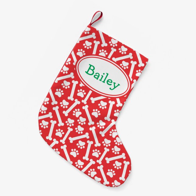 Dog Paw Prints and Bones Christmas Stocking (Front (Hanging))