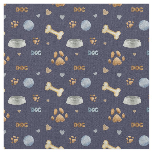 Dog Paw Prints and Bones Cute Fabric (Close Up)