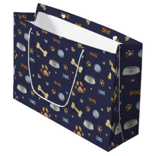 Dog Paw Prints and Bones Cute Large Gift Bag